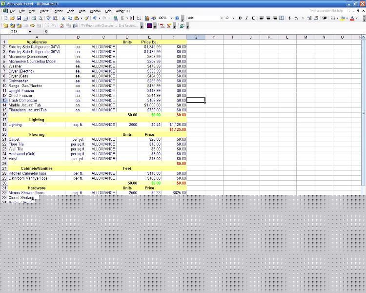 Spreadsheet, residential, contractor, excel