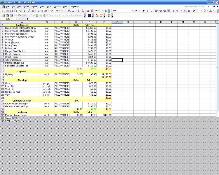 Spreadsheet, residential, contractor, excel