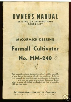 Mccormick-deering farmall cultivator hm-240 owner's man