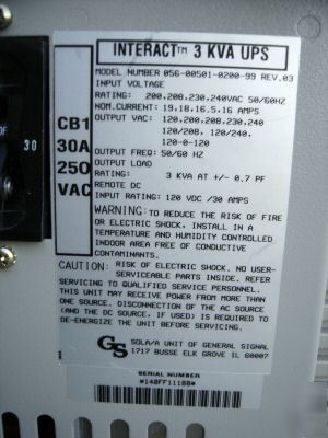 Sola interact industrial 3 kva ups 056-00501-0200-99