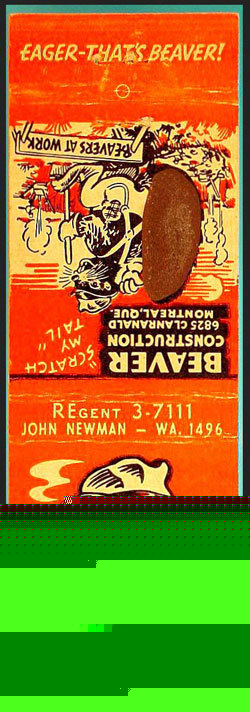 1950S beaver construction spot strike matchcover-quebec