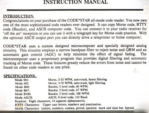 Code*star all mode morse, rtty, etc. code reader ec 