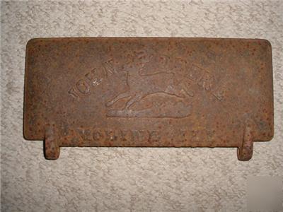 Old cast iron john deere tractor tool box lid w/jd logo