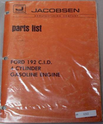 Ford jacobsen 192CID 4 cylinder gas engine parts manual
