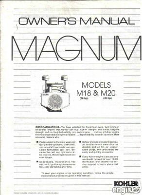 Kohler engines magnum M18 & M20 owner's manual