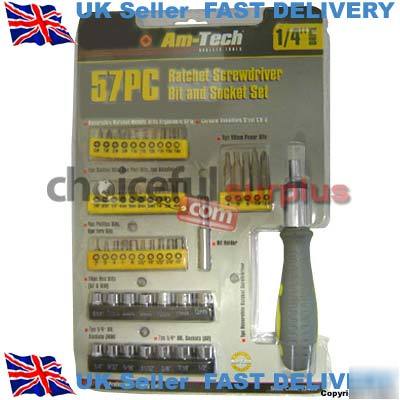 New 57 piece ratchet screw driver bit & socket set