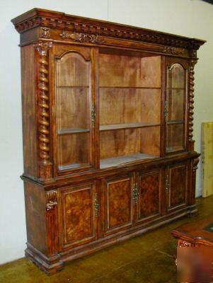 Walnut finish barley twist credenza hutch - bookcase