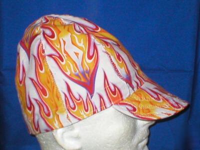 Welding biker hat hats cap caps girl in flame- white