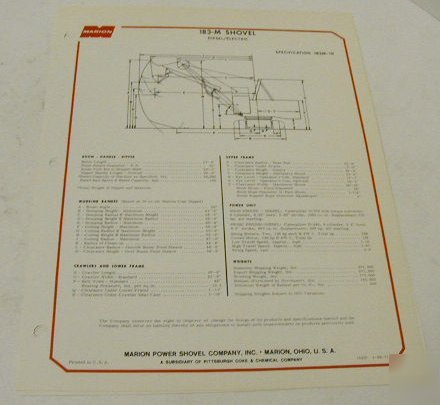 Marion 1971 183-m shovel data sheet & updated data