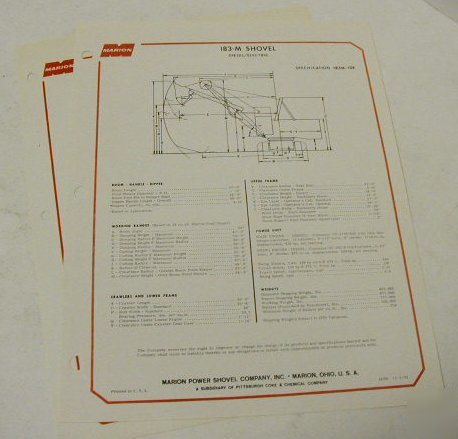 Marion 1971 183-m shovel data sheet & updated data