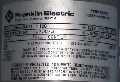 Electric motor 1/12 hp franklin 1106680404