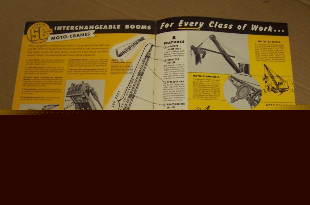 Lorain 1950-1958 moto crane sales brochure