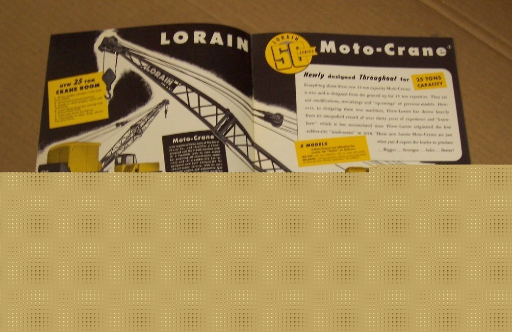 Lorain 1950-1958 moto crane sales brochure