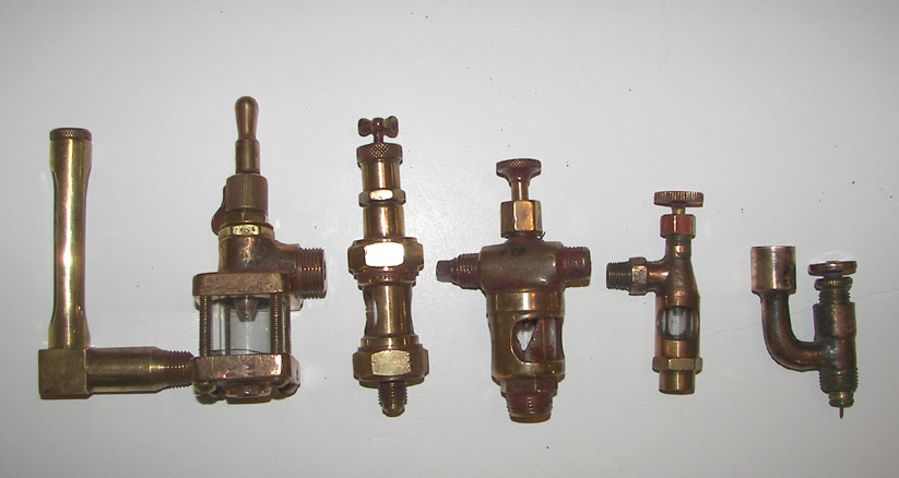 Lot of 6 gas engine brass sight oilers, lunkenheimer