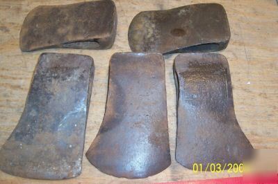 5 old & vintage wood chopping ax axes tools