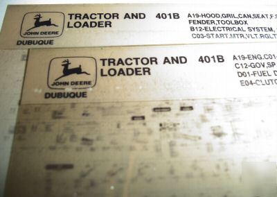 John deere 401B tractor & ldr parts catalog microfiche