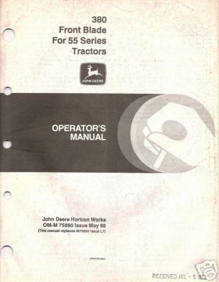 John deere operator manual 380 front blade