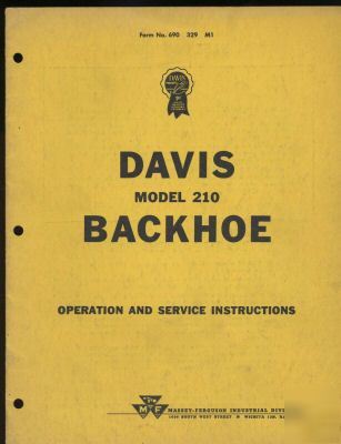 Massey ferguson davis 210 backhoe operator manual