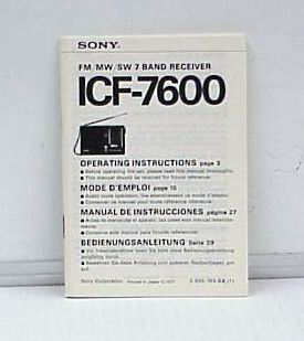 Sony icf-7600 7 band rec. oper. instructions