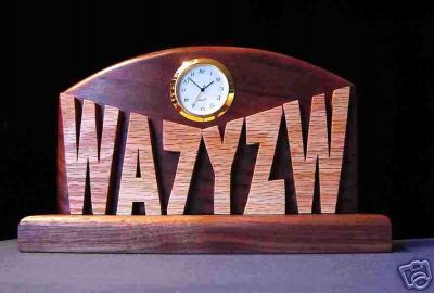 Your ham radio callsign & clock in oak on walnut -073