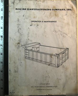Roger mfg. operation & service manual dump truck body