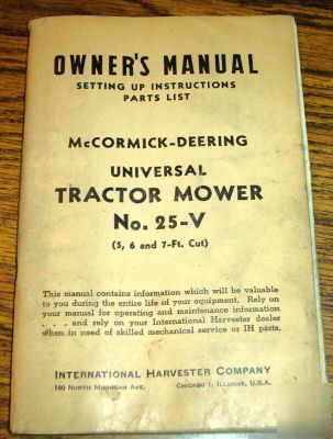 Ih mccormick 10-20 to m tractor 25V mower owners manual
