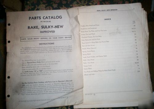 John deere sulky rakes parts catalog index vintage