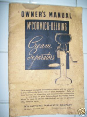 Vintage ihc mccormick-deering cream separator manual