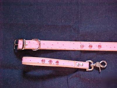 Leather goat lead w/ pink ostrich and rhinestones 