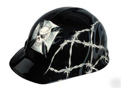 Black hellraiser hard hat w/ skull and barb wire design