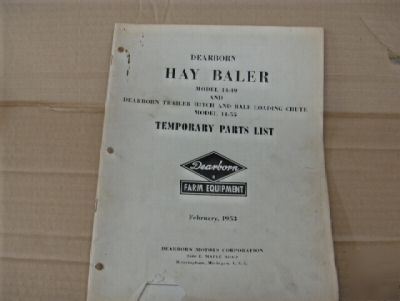 Dearborn hay baler -temp parts list- model 14-49