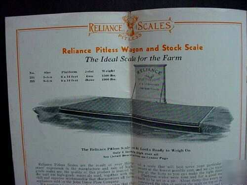 Rare reliance pitless scales john deere brochure 30's 