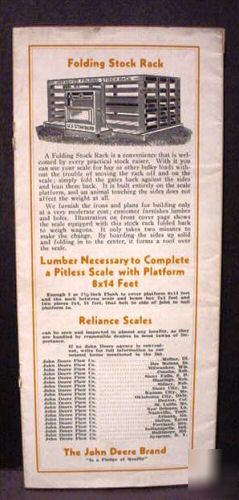 Rare reliance pitless scales john deere brochure 30's 