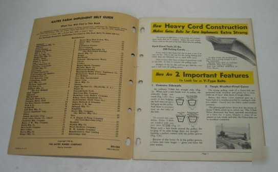 Gates 1950 farm & implement belt guide brochure