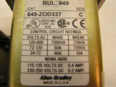 Ab allen bradley 849-Z0D327 timer delay relay (A52)