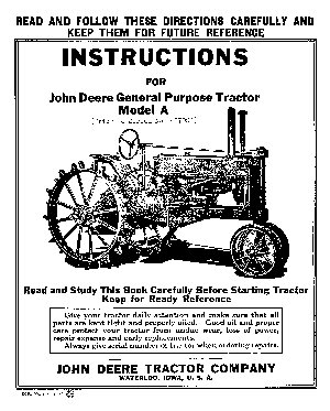 John deere model a general purpose instructions manual