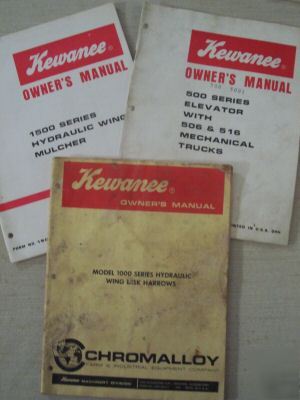Kewanee harrow, elevator, mulcher manuals - lot of 3 