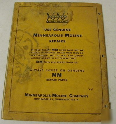 Minneapolis moline 1953 zb tractor parts manual