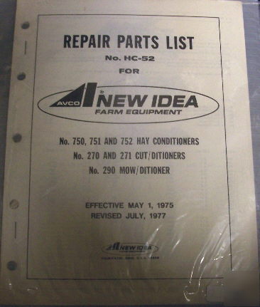 New idea 750 751 hay conditioner parts catalog manual