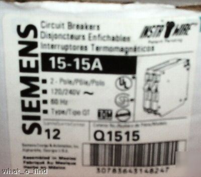 New siemens ite Q1515 twin qt 15 a breaker warranty nnb