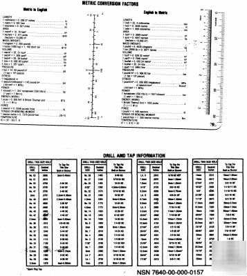 Drill & tap information nsn 7640-00-000-0157 4 x 7 inch