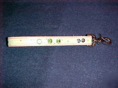 Leather boer goat lead w/lime ostrich and rhinestones 