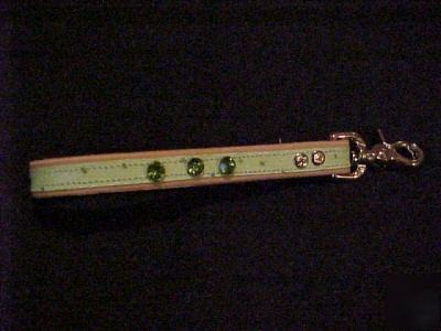 Leather boer goat lead w/lime ostrich and rhinestones 
