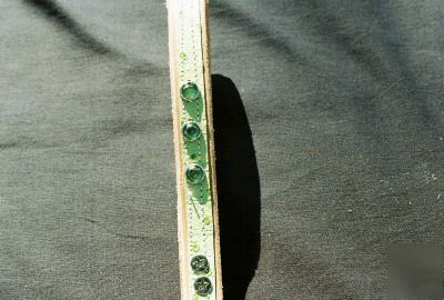 Leather boer goat lead w/lime ostrich and rhinestones 