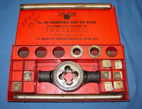 Toledo no 102 adjustable bolt die stock pipe threading