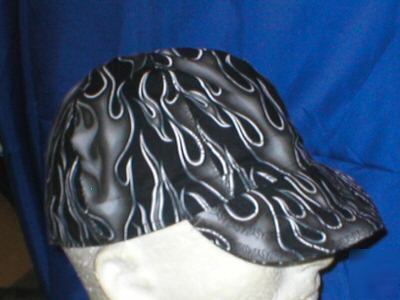 Welding biker hat hats cap caps hot rod flames - gray