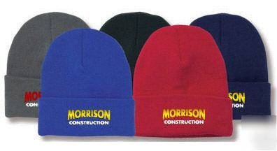 24 custom embroidered long knit caps 