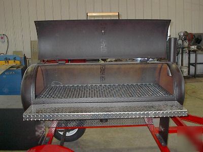 Mobile trailer bbq pit/cooker with storage box