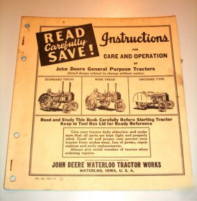 John deere manual - gp-gpwt-gpo - original - rare 