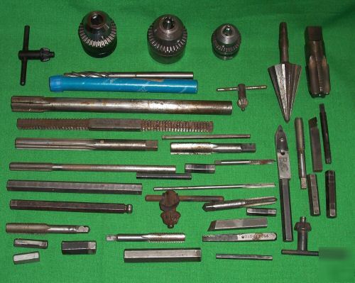Lot 40 pc. machinist tools chuck reamer cutters bit tap